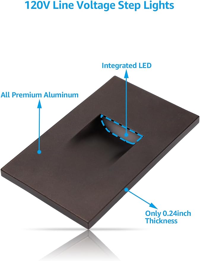 LEONLITE 12-Pack 3CCT 120V LED Step Lights, Vertical, Oil Rubbed Bronze | 110LM, 5%-100% Dimmable, CRI90, ETL, Indoor Outdoor Stair Lights, Wet Location, 3000K/4000K/5000K, Aluminum