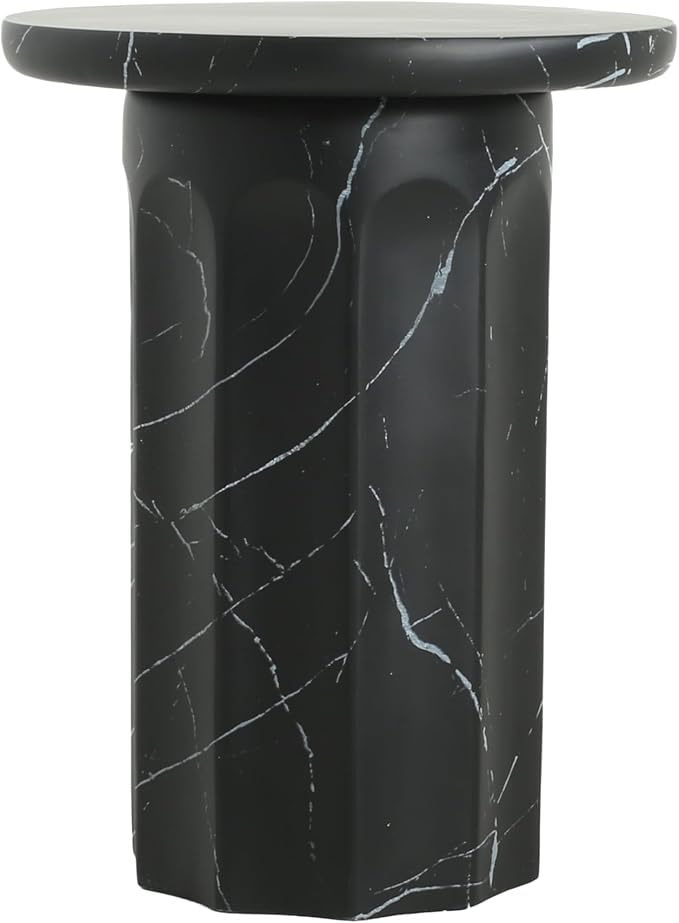 Outdoor Side Table 16" Cylindrical Shape Concrete Side Table, Patio Tables for Outside Decorative Garden Stools, No Assembly Accent Table for Patio Porch Living Room, Black