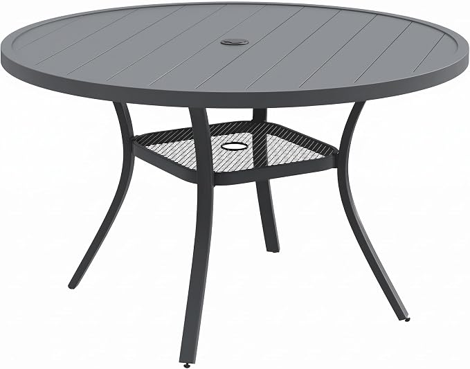VICLLAX Metal Outdoor Dining Table for 4, All Weather 40.7" Black Round Patio Table with Adjustable Umbrella Hole for Lawn, Garden, Balcony and Poolsides, GreyTabletop