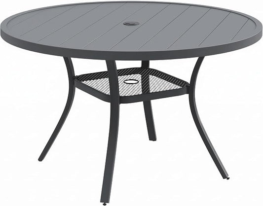 VICLLAX Metal Outdoor Dining Table for 4, All Weather 40.7" Black Round Patio Table with Adjustable Umbrella Hole for Lawn, Garden, Balcony and Poolsides, GreyTabletop