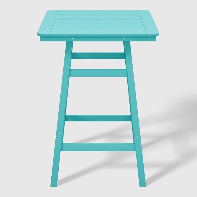 WestinTrends Malibu Square Outdoor Patio Bistro Bar Table with Umbrella Hole 42" Tall, Turquoise