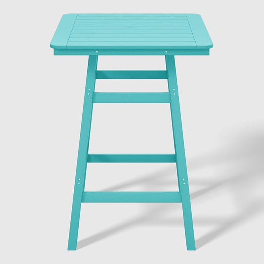 WestinTrends Malibu Square Outdoor Patio Bistro Bar Table with Umbrella Hole 42" Tall, Turquoise