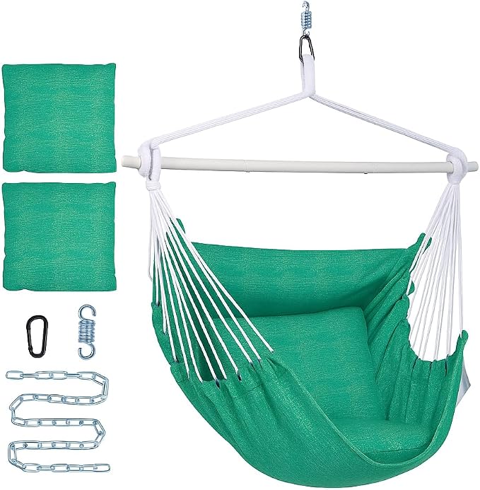 Backyard Expressions Hanging Hammock Chair Swing with Cushions & Hanging Kit – 500 lb Capacity, Cotton Blend Fabric, for Indoor/Outdoor Use – Includes Chain, Hooks & Spring – 5 Colors