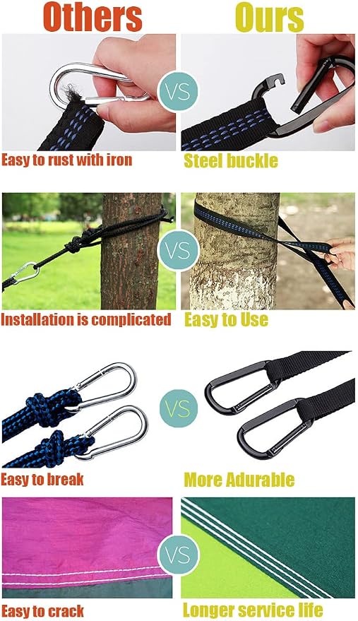 Outdoor Automatic Hammock with Mosquito Net Nylon Portable Lightweight Double Hammock for Camping with 2m Tree Straps Grey Orange 9.5'x4.5'