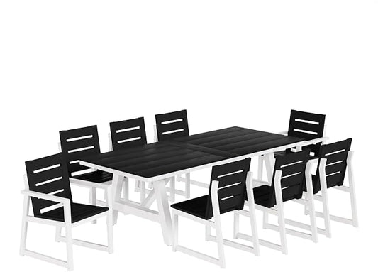 WestinTrends Cape May 9-Piece HDPE Outdoor Furniture Patio Dining Table with Umbrella Hole and Chairs Set for 8, Black