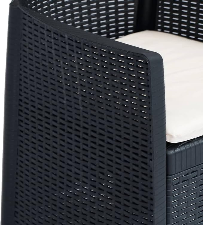 7-Piece Anthracite Faux Rattan Patio Dining Set with Cushions | Includes 1 rectangular table and 6 chairs, ideal for backyard, garden, or terrace dining.