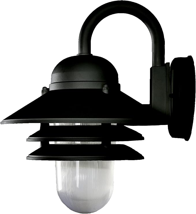 Sunlite 41370-SU Nautical Style Outdoor Wall Fixture, Medium Base Socket (E26), Weatherproof Polycarbonate, Prismatic Acrylic Lens, UL Listed, Black