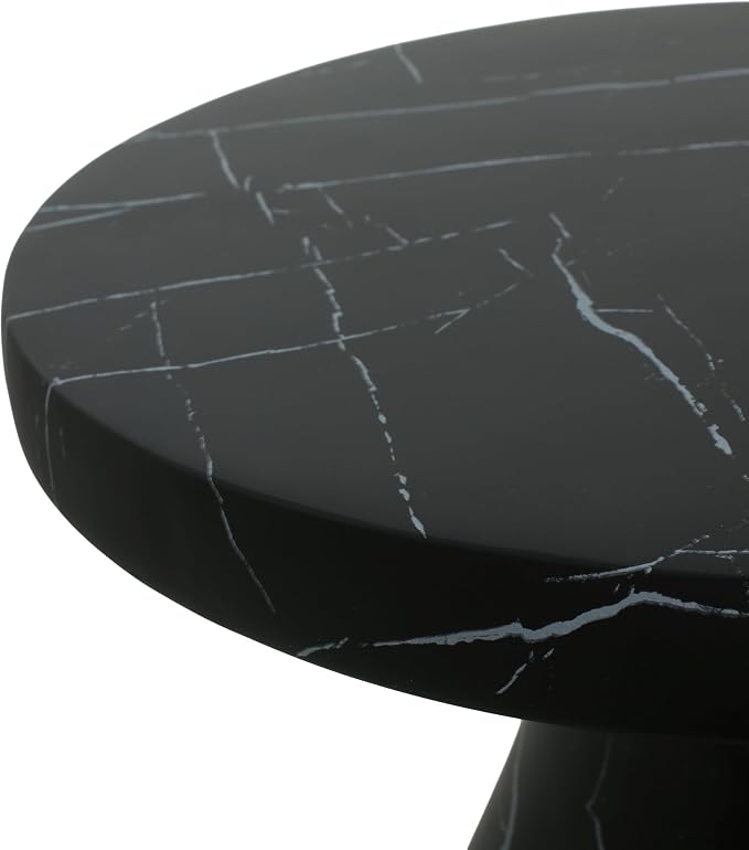 Merax Outdoor Lightweight Concrete Side Table 20"x23" Travertine MGO End Table, Weather Resistant Garden Balcony Patio End Table, No Assembly Required, Black Marble Effect