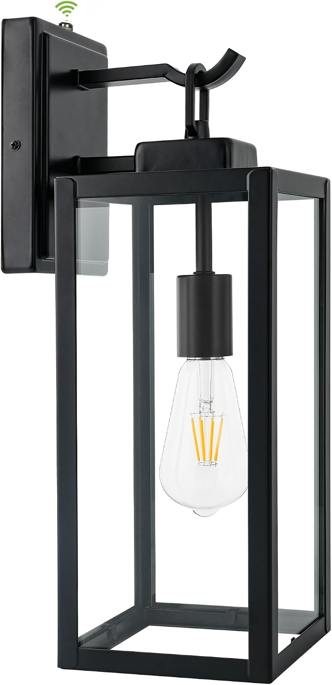hykolity 18 Inch Dusk to Dawn Black Waterproof Outdoor Wall Light for Patio | Large Size Exterior Lantern with Glass Shade, Anti-Rust Outdoor Light Fixture Wall Mount for House, Patio, Garage, Backyard