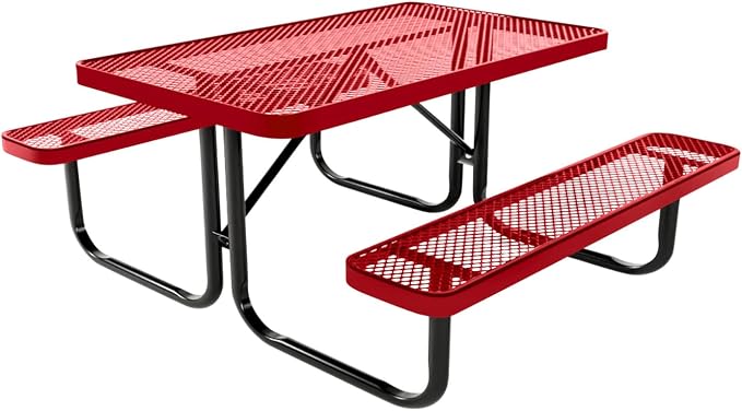 COATEDOUTDOORFURNITURE Heavy-Duty Portable Outdoor Kids Table, Expanded Metal Kids Picnic Table, Commercial-Grade Picnic Table, Made in America (4ft Rectangular, Childrens, Textured Red)