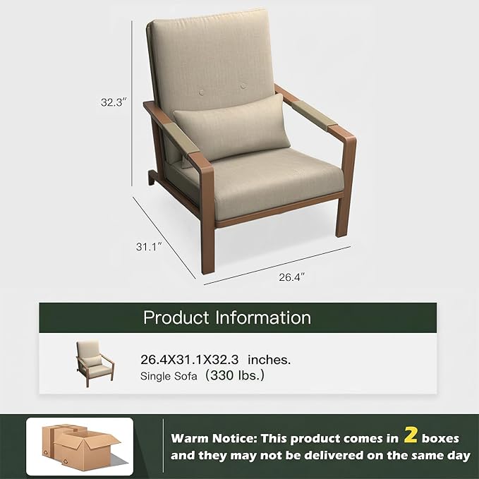 Patio Furniture Set, 2-Piece Aluminum Outdoor Single Chairs with Washable High-Resiliency Sponge Cushions, Beige