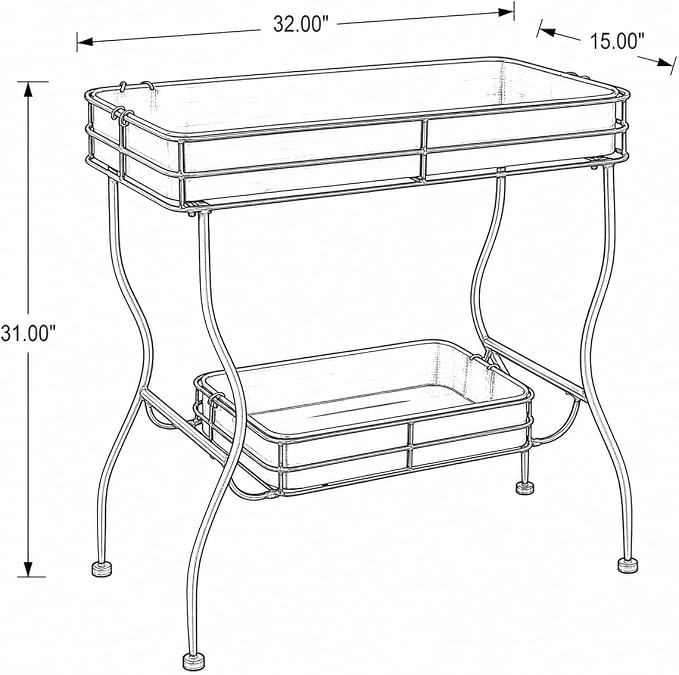 Galvanized Tray Table, Iron, 32x15x31 in, Antique Gray | Iron, galvanized two-tray table with handles, assembly required, outdoor patio use