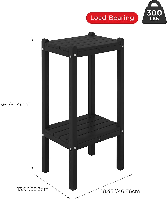 Costaelm Outdoor Side Table, 2-Tier Small Patio Coffee Tables for Outside, Outdoor End Tables for Patio, Adirondack Side Table for Outside, Outside Table for Pool, Porch, Garden, Black