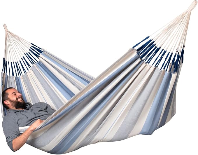 LA SIESTA Brisa Double Outdoor Hammock — Colombian-Made Polypropylene, UV & Weather Resistant, for Backyard & Patio - Sea Salt