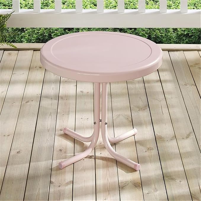 Pemberly Row Contemporary Metal Patio End Table, 22 in x 22 in x 19 in, Powder-Coated Steel, Pastel Pink, Weatherproof Outdoor Furniture, Pedestal Base for Patio, Balcony, or Porch Use