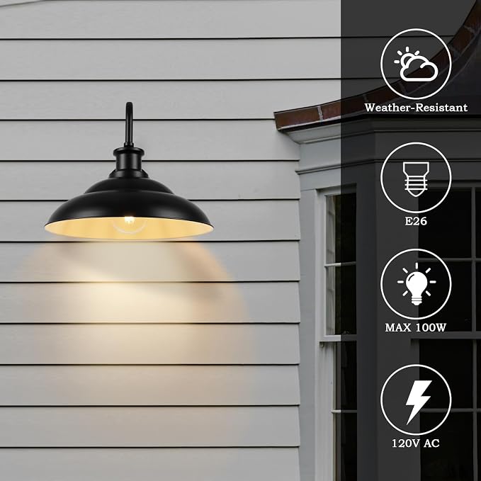 Dusk to Dawn Barn Light Outdoor, 16 Inch Farmhouse Wall Sconce, Vintage Exterior Wall Mount Lighting Fixture, Waterproof Black Lantern for Porch Garage