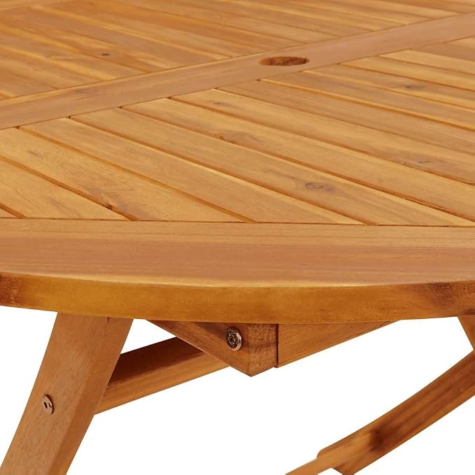 Solid Acacia Wood Folding Garden Table 43.3" Outdoor Dining Table with Natural Oil Finish, Farmhouse Style Patio Coffee for Snacks and Drinks