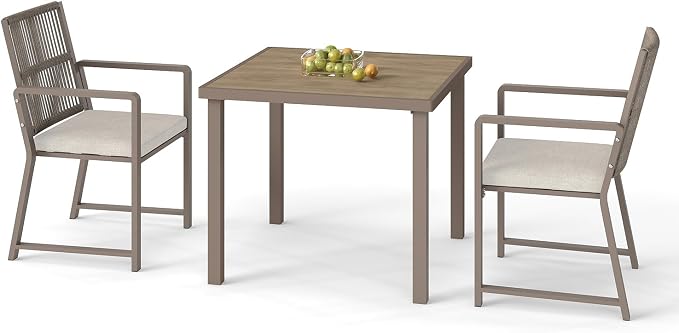 3 Pieces Outdoor Dinning Set Featuring 1 Table and 2 Chairs Waterproof and Rust-Proof Courtyard Style Table Garden Balcony Poolside, Light Brown 3 Pcs