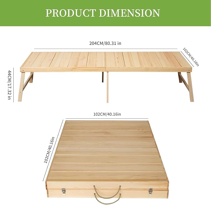 Foldable Boho Wooden Picnic Table, No Assembly Required Portable Outdoor Indoor Low Picnic Table for Floor Seating, Beach, Camping, BBQ, Backyard, 80" x 30", Seats 8–10 People