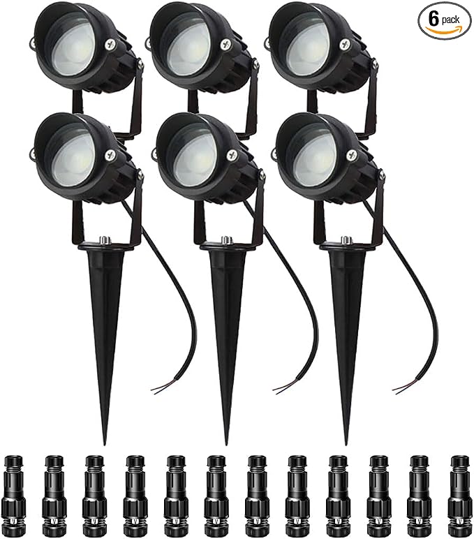 LAVAED 10W LED Landscape Lights 12V Outdoor Spotlight with Connectors Low Voltage Landscape Lighting Warm White Waterproof Yard Uplight(6 Pack)