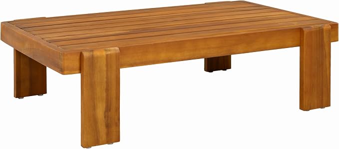 Christopher Knight Home Phobo Acacia Wood Outdoor Loveseat and Coffee Table Set, 2 Piece Patio Furniture Set with Cushion, Outdoor Conversation Set with Slatted Design for Backyard, Teak + Beige