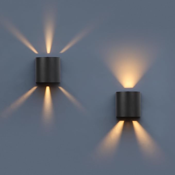 LUTEC 2-Pack LED Up & Down Adjustable Wall Lights,Anti-Rust Aluminium Modern Outdoor Indoor Wall Sconce, 10W, 400LM, 3000K Warm White Exterior Light, IP65 Waterproof for Porch, Patio, Garage-Black