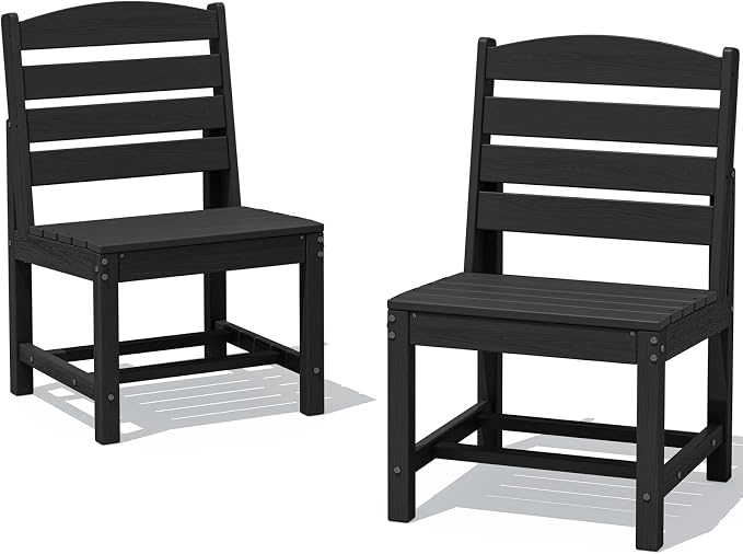 SERWALL Armless Outdoor Dining Chair Set of 2, All Weather Resistant, Black | Armless Dining Chairs built to last with 330 lb capacity. Compact 24.6"Dx19.3"Wx33.6"H. Weatherproof & easy to clean.