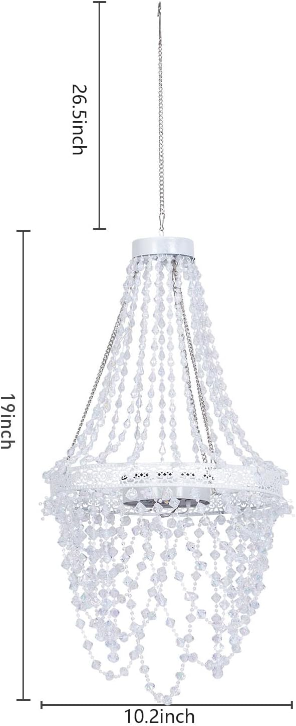 Solar Hanging Crystal Chandelier Outdoor Decorative Garden Light | Acrylic crystals with 54 warm LEDs powerful solar battery for elegant, waterproof garden gazebo, party, wedding, tree decor