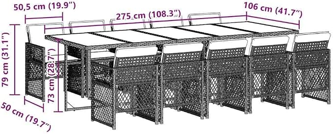 11-Piece Black Cream Patio Dining Set with Acacia Wood Table and 10 High Back Poly Rattan Chairs