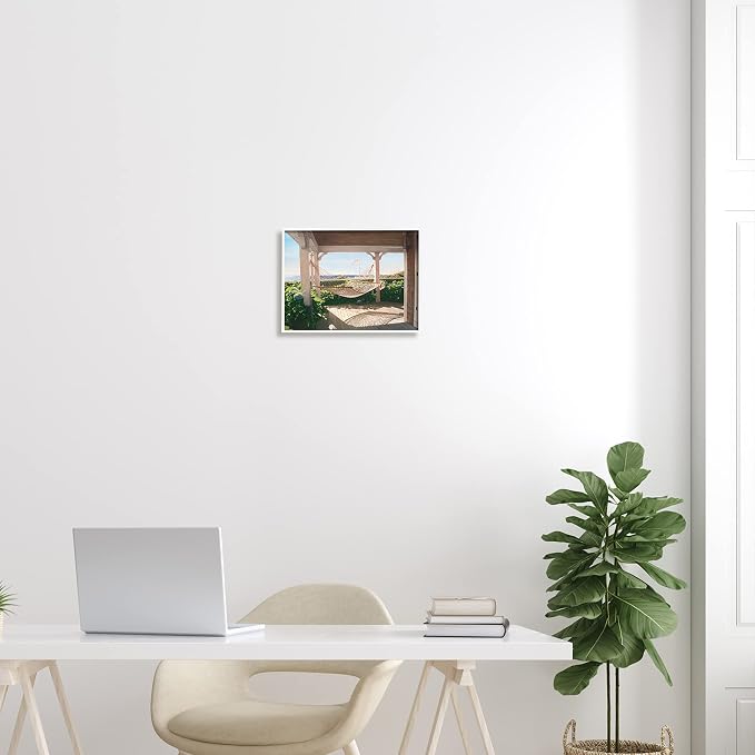 'Tranquil Hammock Warm Sunlit Porch Rural'| Framed Giclee Art | Stupell Industries | White, 14 x 11 Inches, Easy to Hang and Sturdy, Made in USA, by Tom Mielko