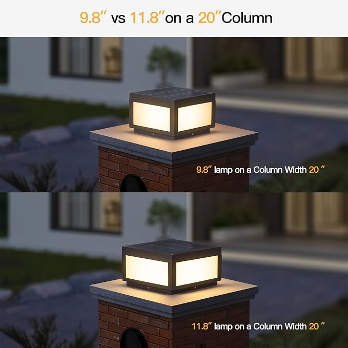 MVBT Square Solar Post Lights, 10" Column Light, 3000K Pillar Light Outdoor | Modern Column Lamp Waterproof, Dusk to Dawn Post Lantern, Stainless Steel Gate Post Light for Outside Patio Yard Fence Deck