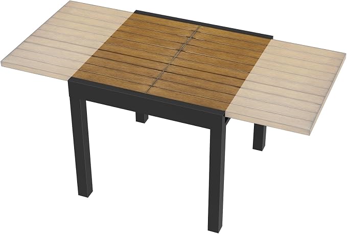 Expandable Patio Dining Table, Never-Rust Aluminum Extendable Outdoor Dining Table for 4-6 Person, 32"-65" Adjustable Indoor Outdoor Expandable Patio Table for Garden, Porch, Deck, Teak