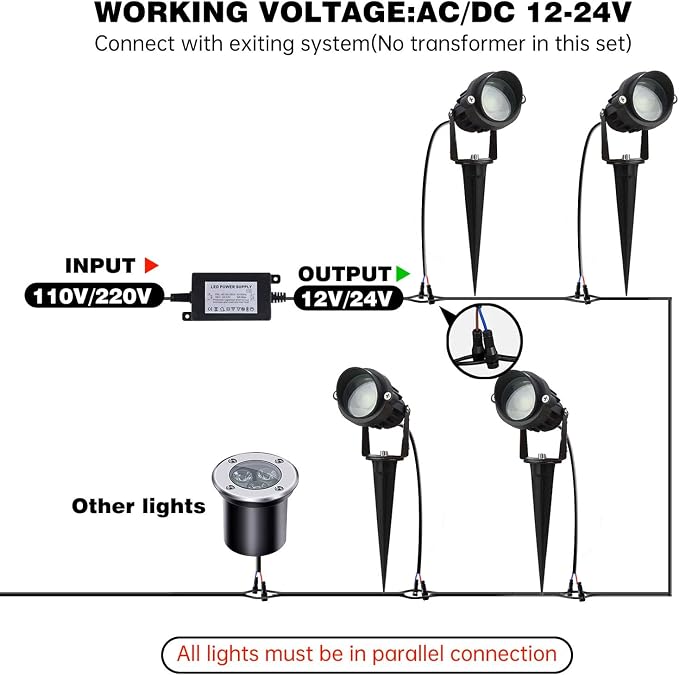 LAVAED 10W Landscape Lighting 12/24V Low Voltage Landscape Lighting LED Outdoor Spotlights 1000LM Waterproof Garden Uplights for Pathway,Patio,Yard,Flag,Tree(8Pack with Connectors)