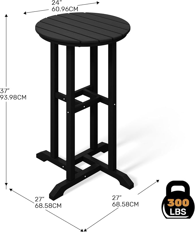 Costaelm Outdoor Bar Table, 37" Counter Height Round Patio Cocktail Bar Table, Patio Bar Table Bistro Dining Table Pub Table for Front Porch Deck, Backyard, Garden, Black