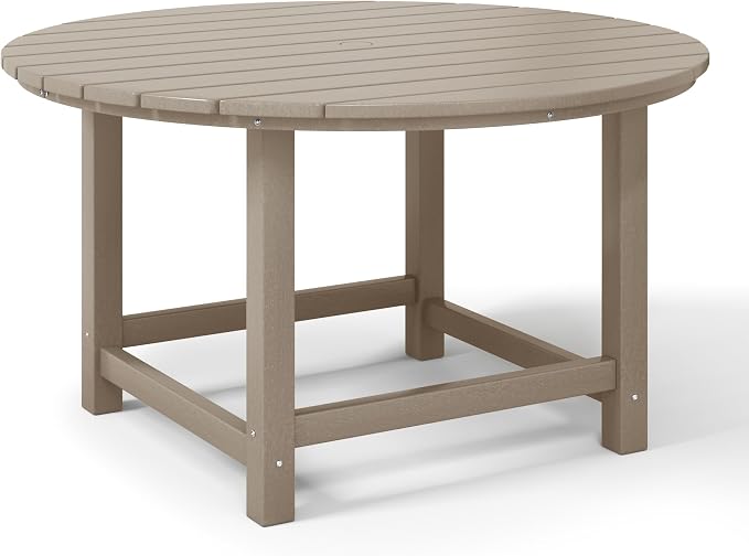 WestinTrends Malibu Kids Outdoor Patio Furniture HDPE 38" Wide Round Dining Table, Weathered Wood