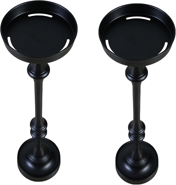 New Ridge Home Goods Set of 2 Outdoor/Indoor Martini Drink Tables, 6" Round Steel Side/End Accent Tables with Weighted Base – Powder-Coated Black