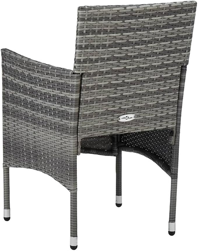 BOWERY HILL Rattan & Powder-Coated Steel Patio Dining Set, 31.5 x 31.5 x 29.5 in Table, Weather-Resistant Gray/Brown Finish, Removable Cushions, 3-Piece Outdoor Garden Terrace Furniture for 2