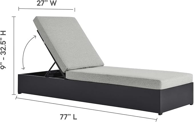 Modway Tahoe Aluminum Outdoor Patio Set of 2 Chaise Side Gray, 3-Piece Set of Pool Lounge Chairs and Accent Table for Backyard Furniture