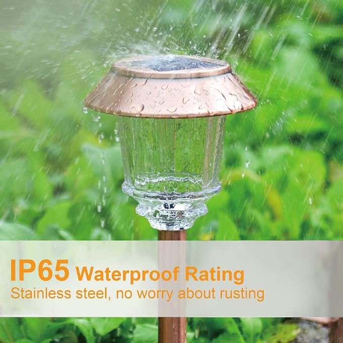 XMCOSY+ Solar Lights Outdoor Waterproof, 4 Pack Solar Pathway Garden Lights | 10-40LM Dimmable Warm White, All-metal Auto On/Off Solar Light, Waterproof Solar Powered Light for Driveway Walkway Sidewalk