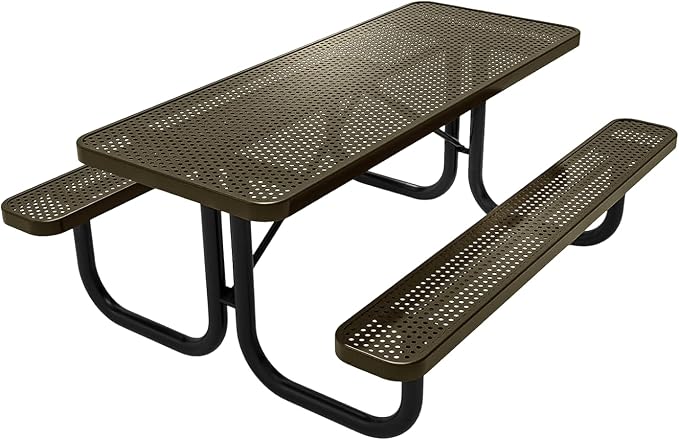 COATEDOUTDOORFURNITURE Heavy-Duty Portable Outdoor Picnic Table, Thermoplastic Coated Punched Steel Commercial-Grade Patio Dining Furniture Made in America (6ft Rectangular, Textured Gold Vein)