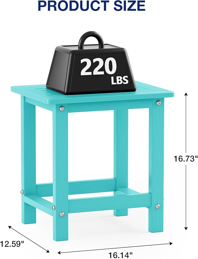 YEFU Outdoor Side Table for Patio: 16" HIPS Weather - Resistant Adirondack Tables - Waterproof Small Square End Tables for Backyard Living Room Bedroom - Indoor Outdoor Durable Table Aruba