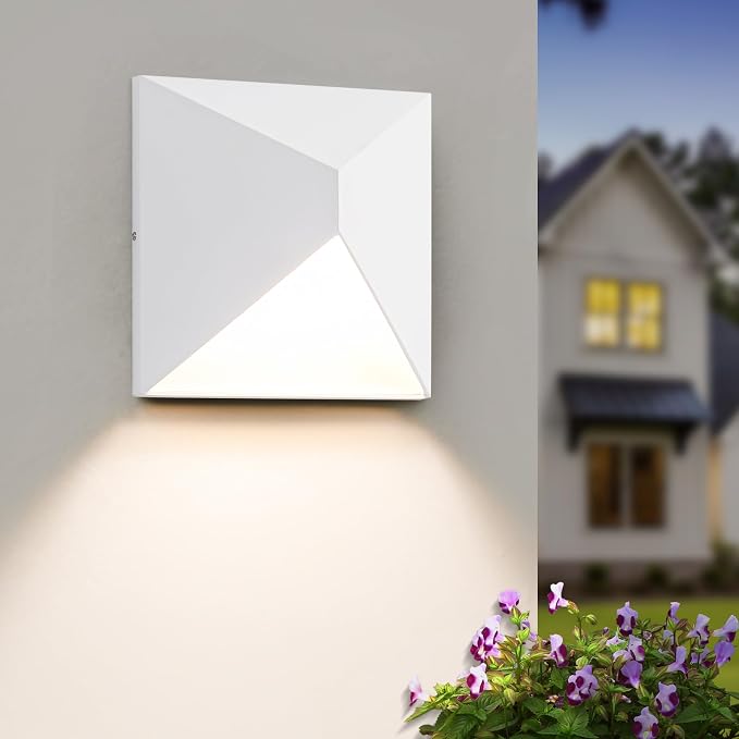 QQCherry Outdoor Light Fixture Wall Mount, White 8W LED Exterior Lighting fixtures for Outside, Modern Front Porch Lights, Waterproof Black Wall Sconce for House, Patio, Garage, Doorway, Entryway