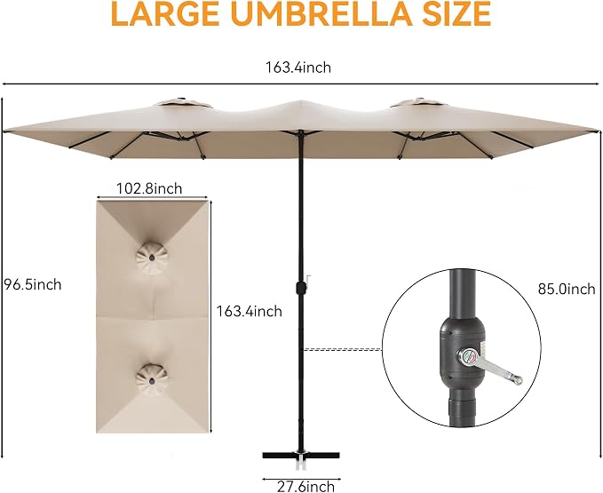 10 PCS Outdoor Patio Dining Set with 13.6ft Double-Sided Patio Umbrella,Patio Table and Chairs Metal Outdoor Patio Furniture Set,Dining Table Set with 8 Chairs,Brown