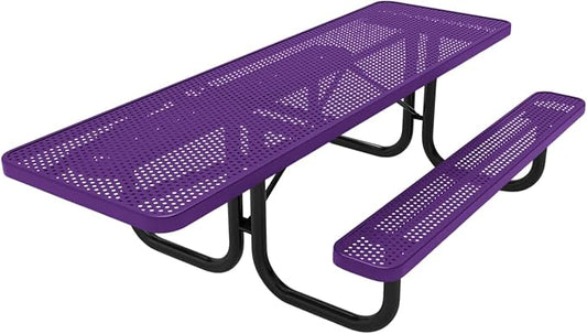 COATEDOUTDOORFURNITURE Heavy-Duty Portable ADA-Compliant Outdoor Picnic Table, Punched Steel Patio Dining Furniture Made in America (8ft Rectangular, One-Side Handicap, Textured Purple)
