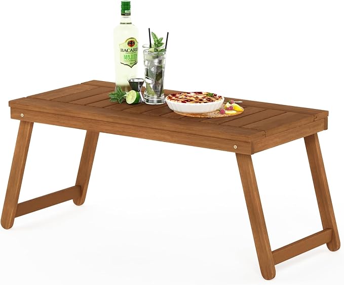 Furinno TIOMAN Patio Table, Folding Outdoor Side Table, Coffee Table, for Patio, Garden, Porch, Light Wood