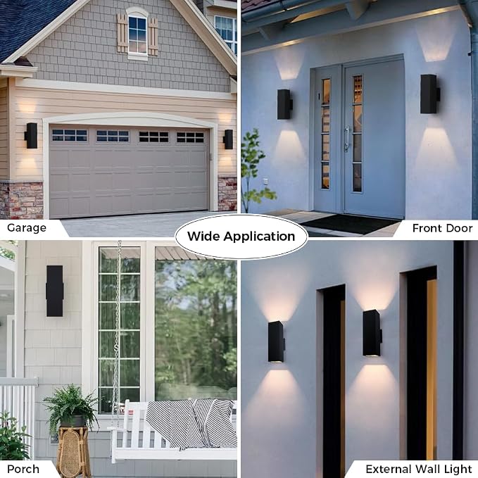 13" Black Square Outdoor Light Fixture,Up and Down Lights Outdoor | E26 Base,ETL listed,Aluminum Modern Outdoor Wall Lights Porch Light Exterior Lighting Fixtures for House Garage Patio Garden