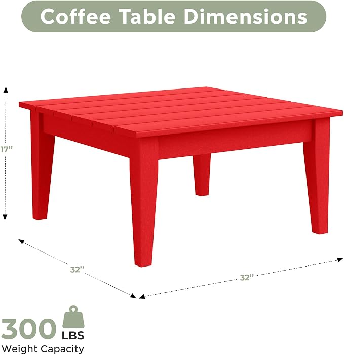 WestinTrends Ashore Outdoor Coffee Table, 32 Inch All Weather Poly Lumber Adirondack Patio Coffee Table Square Low Table, Red