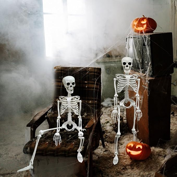 2PACK 36" Skeleton Halloween Decorations, 3FT Skeleton with Movable Joints | Plastic Skeleton for Indoor Outdoor Haunted House Prop Decor