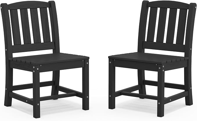 SERWALL Outdoor Dining Chairs Set of 2, Black | All-Weather HDPE Patio Armless Chairs Suitable for Outdoor Dining Table