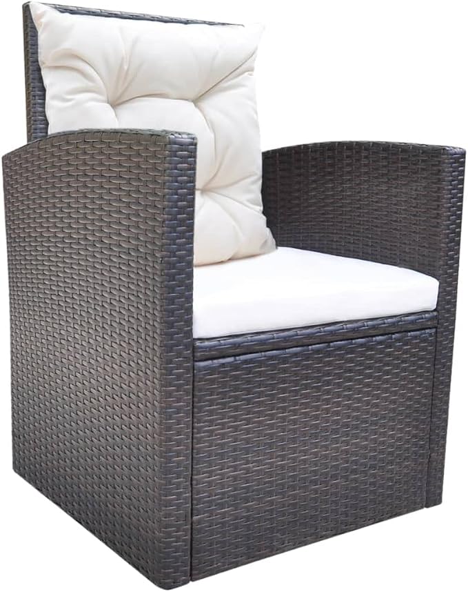 6-Piece Outdoor Dining Set, Brown PE Rattan Patio Furniture Set with Frosted Glass Top Table and Cushions, Large Rectangular Garden Conversation Set for 7 People, Steel Frame